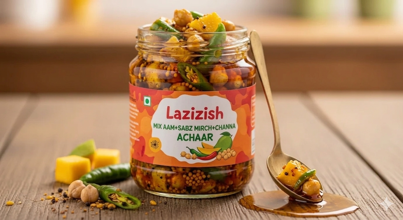 Lazizish Achaar: Mix Aam+Sabz Mirch+Channa