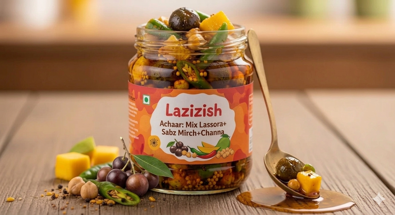 Lazizish Achaar: Mix Lassora+ Aam+ Sabz Mirch+ Channa